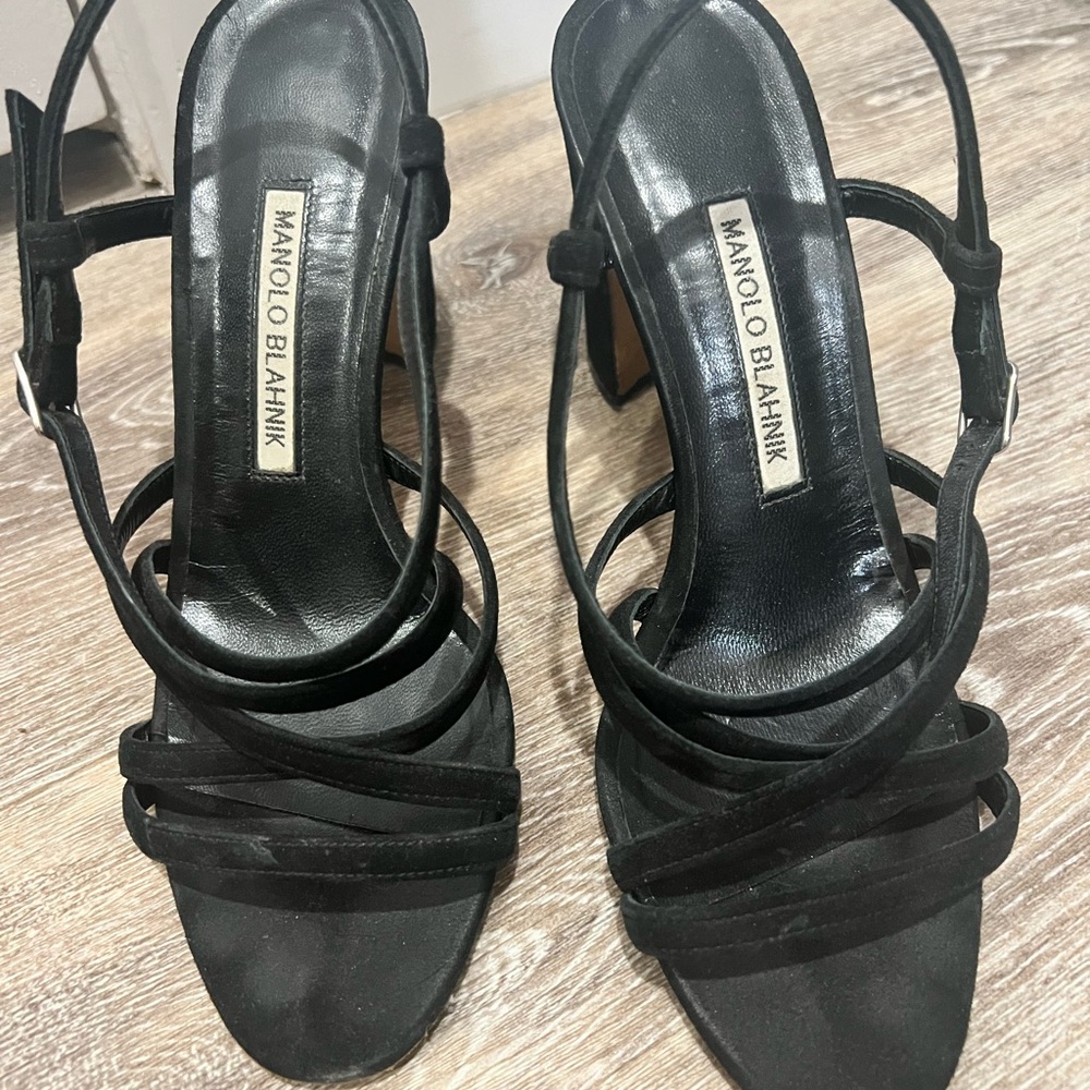 SALE!!! Manolo Blahnik Atrita Black Suede Sandal Heel.